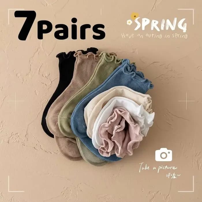 Chaussettes pour bébé, 7 paires, bord à volants, couleur unie, chaussettes mi-mollet, respirantes, p