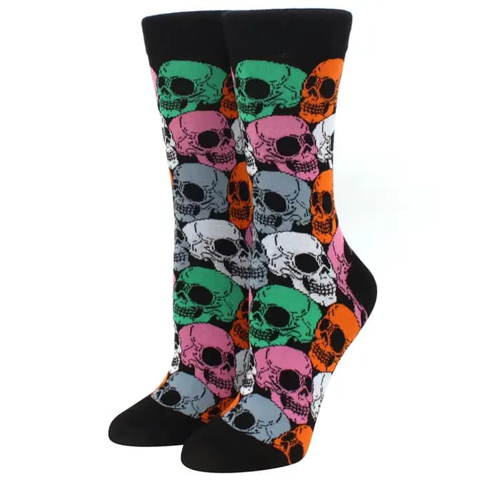 Chaussettes mollet amusantes pour femmes, Halloween, chauve-souris, crâne, tête de citrouille, horre