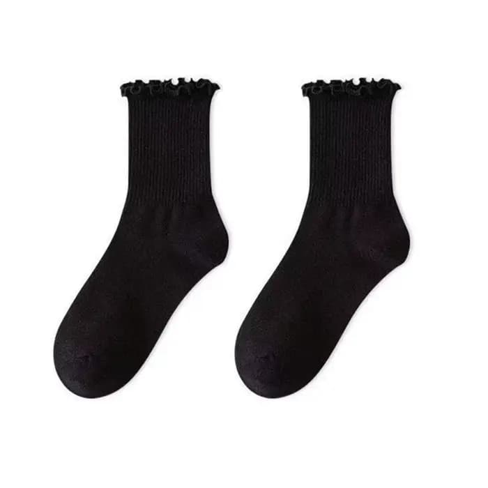 Kawaii – chaussettes à volants pour femmes, couleur unie, en coton, confortables, respirantes, JK