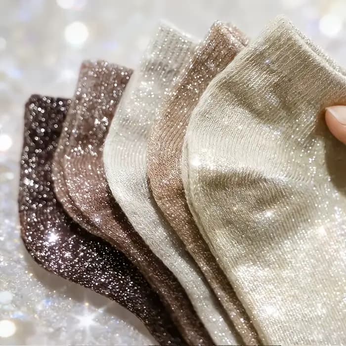 5 paires de chaussettes courtes pour femmes, en fil argenté brillant, de couleur unie et de couleur 