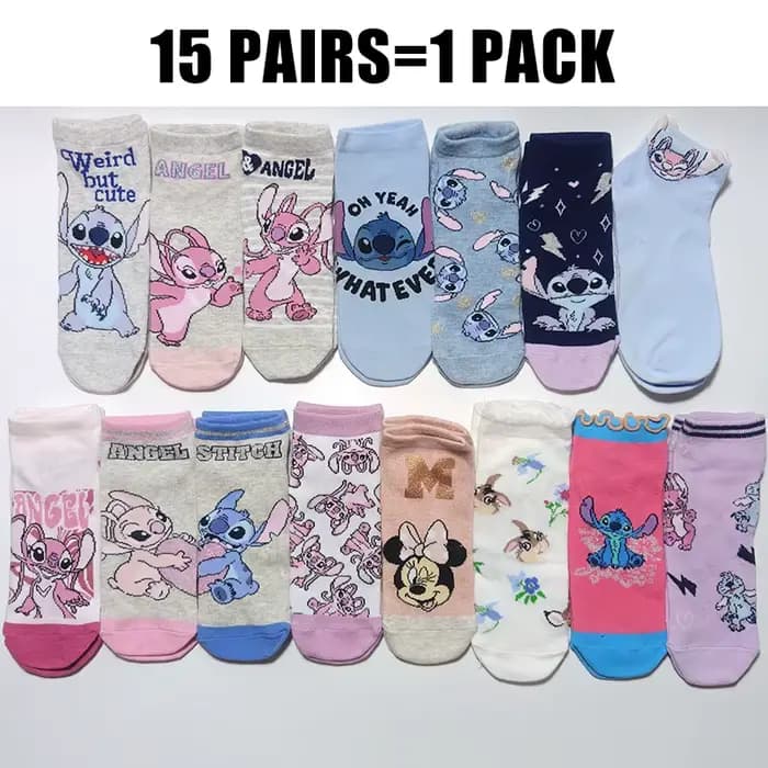 15 paires de chaussettes courtes à thème Disney pour femmes, chaussettes d'été douces et amusantes, 