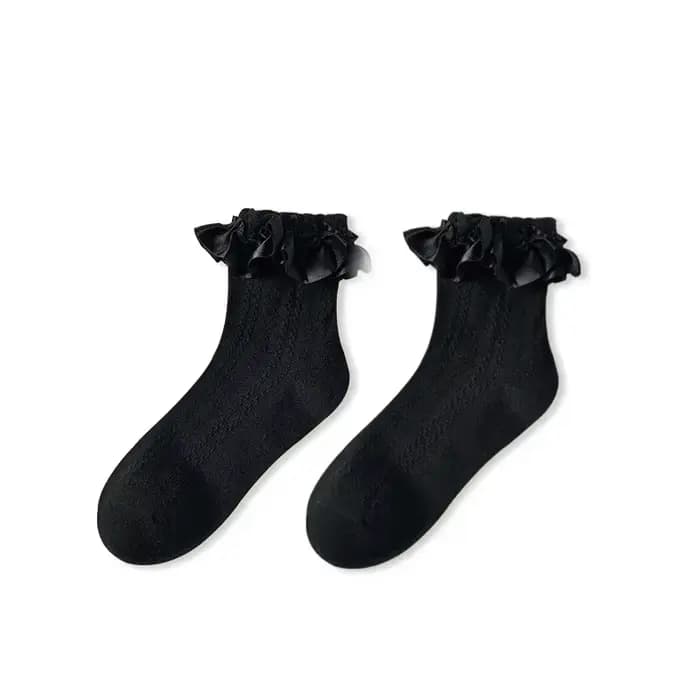 Chaussettes femme dentelle chaussette 2024 nouveau solide noir blanc Lolita dentelle à volants été m
