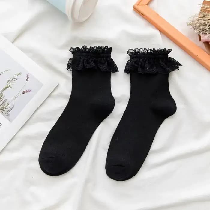 Chaussettes en dentelle Lolita Jk pour femmes, style japonais, blanc, noir, solide, Kawaii, fille, c