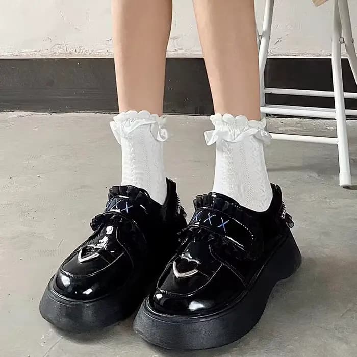 Chaussettes en dentelle pour femmes, style Lolita japonais vintage, à volants, mignonnes, en maille,
