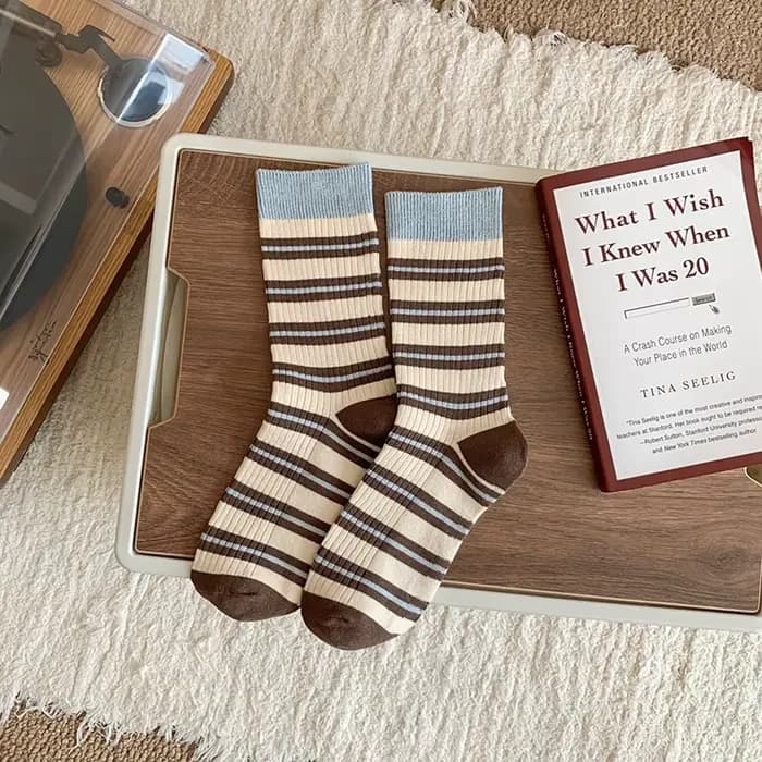 Chaussettes rayées tendance pour femmes, chaussettes mi-tube en coton tricoté pour filles, chaussett
