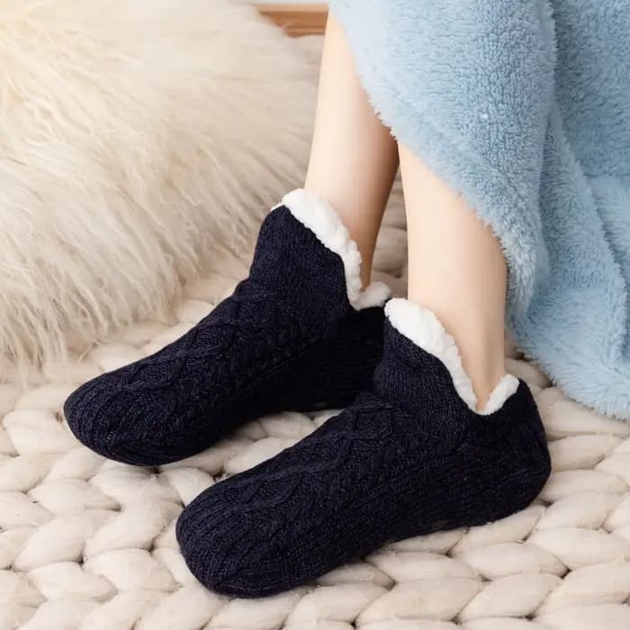 1 Paire de Chaussettes Pantoufles Neuves pour Femme, Chaudes d'Hiver, Courtes, en Coton Épais, Douce