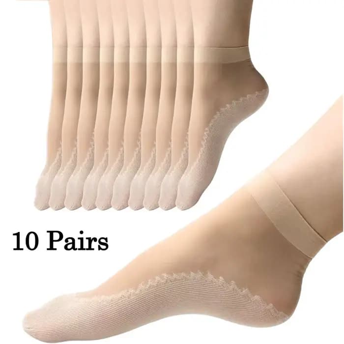 10 paires de chaussettes en nylon pour femmes, chaussettes fines antidérapantes à hauteur de chevill
