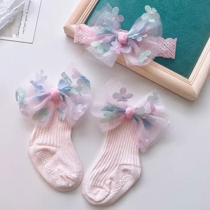 Ensemble de chaussettes bandeau à nœud pour bébé, 2 pièces, pour garçons et filles, imprimé en dente