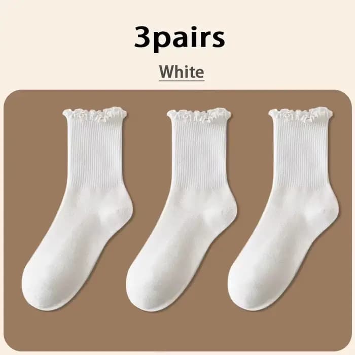 Chaussettes à volants pour femmes, mi-équipage, tube de rinçage, respirant, noir, blanc, femme, prin