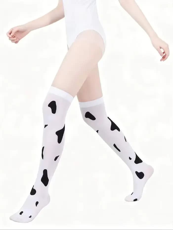 Chaussettes hautes pour femmes avec motif vache et mouton, chaussettes longues cosplay, chaussettes 