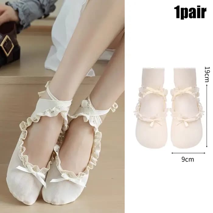 Nouveau Style de Ballet femmes dentelle attaché nœud chaussettes courtes noir blanc cravate sangles 