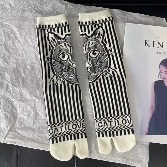Chaussettes confortables en coton à bout fendu pour femmes, haute qualité, motif de chat, lettres et
