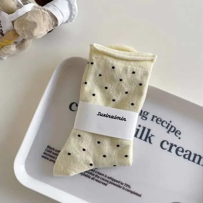 Chaussettes d'été respirantes pour femmes, confortables, à pois, à bord bouclé, absorbant la sueur, 