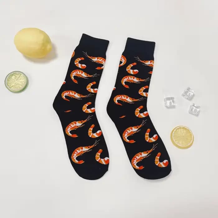 1 paire de chaussettes créatives à motif crevettes, chaussettes mi-mollet douces et confortables pou