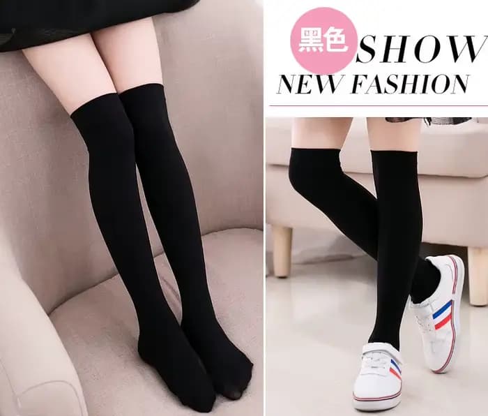 JK-Chaussettes japonaises sur le genou pour femmes, longueur moyenne, tube haut, velours, blanc, sty