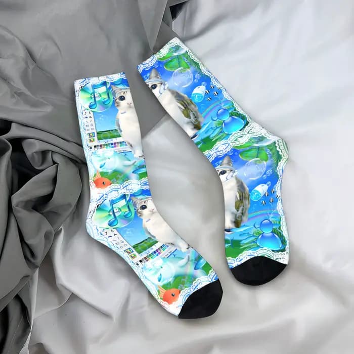 Retro Frutiger Aero Art (2) Chaussettes pour hommes, chaussettes douces et amusantes, chaussettes gr