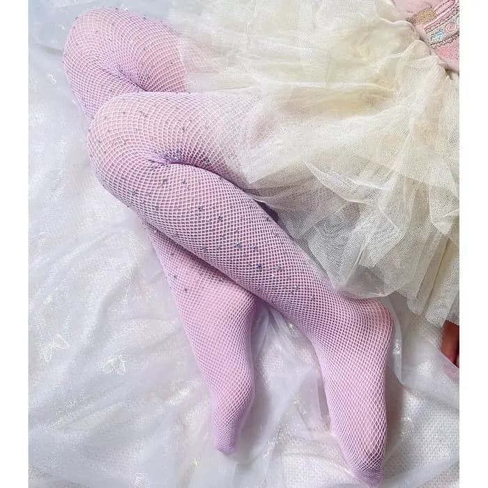 Bas en maille pour filles, collants ajourés avec strass scintillants, collants en résille à paillett