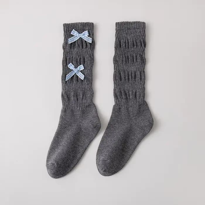 Chaussettes longues pour filles, en coton, avec nœud, pour printemps et automne, chaussettes rétro u