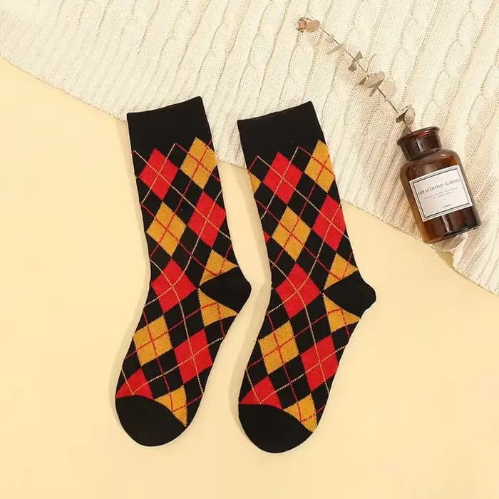 Chaussettes en laine pour femmes, épaisses et chaudes, rétro, à carreaux diamant, décontractées, en 