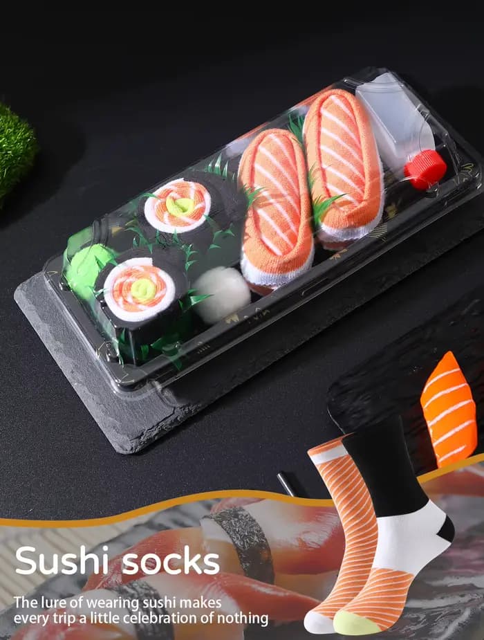 2 paires de chaussettes à sushi saumon, nouveauté et intéressant, coffret cadeau, style saison de no