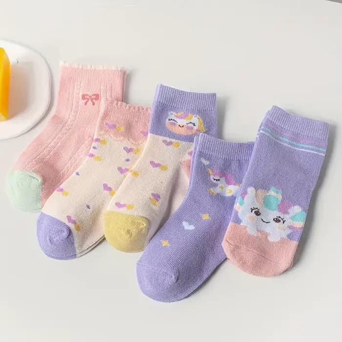 5 paires de chaussettes pour enfants à motif licorne de dessin animé, chaussettes mi-mollet à nœud p