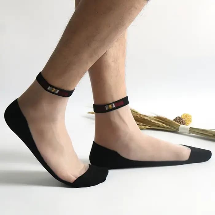 Chaussettes courtes invisibles en coton pour hommes, transparentes, antidérapantes, en soie de verre