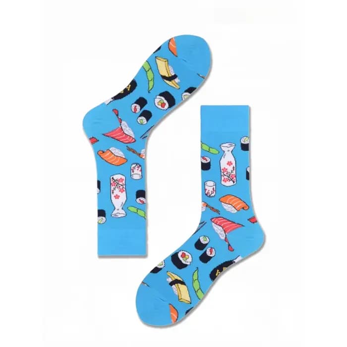 1 paire de chaussettes d'équipage avec impression de nourriture de Sushi de Cuisine japonaise en ble