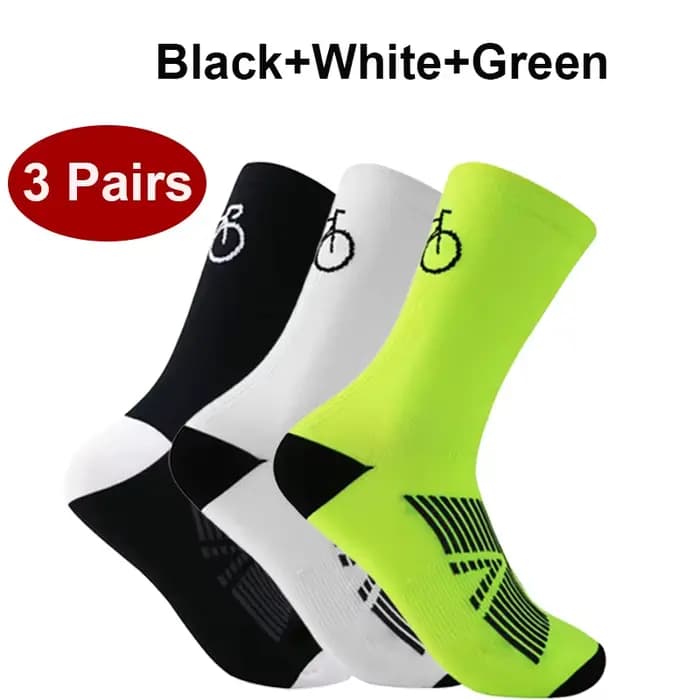 Chaussettes de cyclisme respirantes pour hommes, mi-tube, pour VTT, vélo de route, course, sport de 