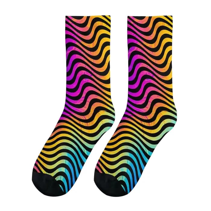 Chaussettes pour hommes à motif ondulé rétro psychédélique, chaussettes amusantes, tendance de la mo