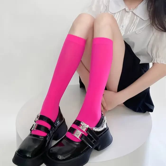 Chaussettes hautes pour femmes, chaussettes colorées tendance, chaussettes mi-mollet pour cosplay, c
