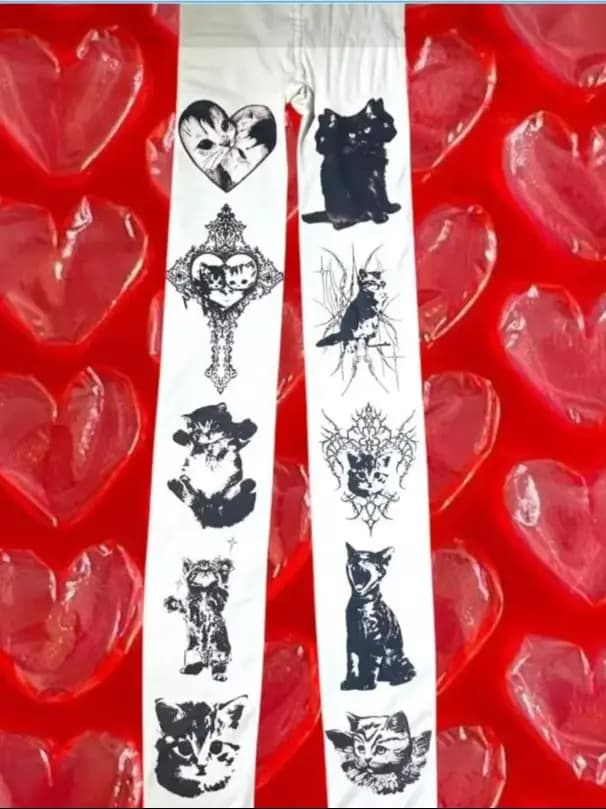 Y2K chaussettes style classique mignon chat imprimé combinaison femme japonais doux Kawaii coupe aju