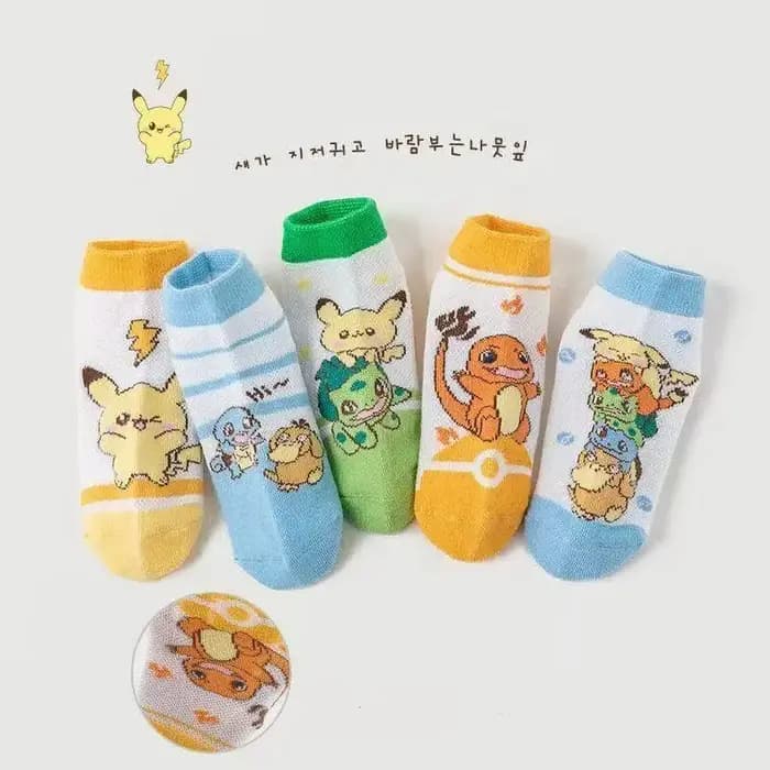 5 paires de chaussettes Pok é mon Pikachu pour garçons et filles, chaussettes en coton à col rond, m