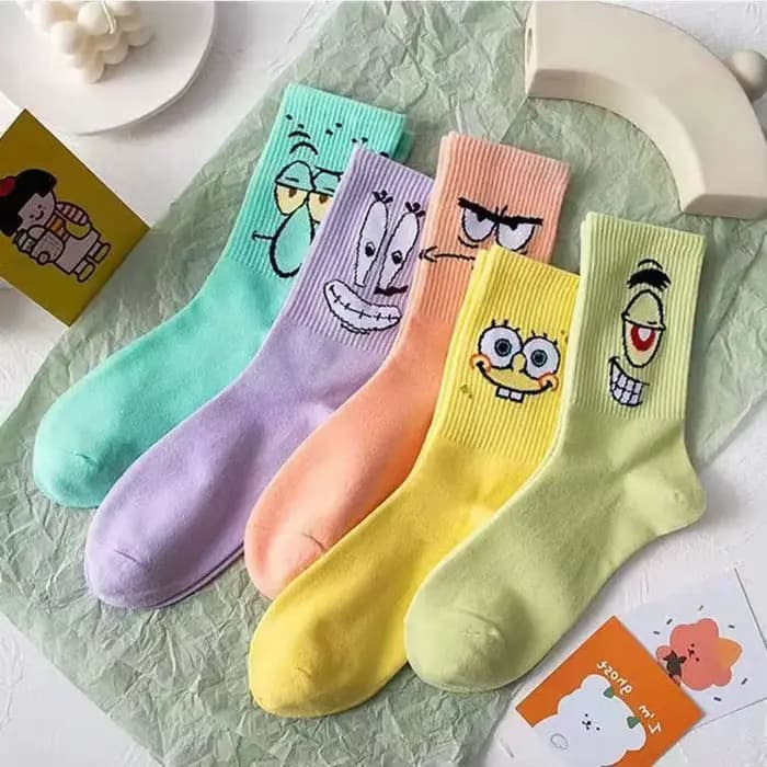5 paires de chaussettes mi-mollet mignonnes Bob l'éponge, chaussettes de haute qualité pour hommes e