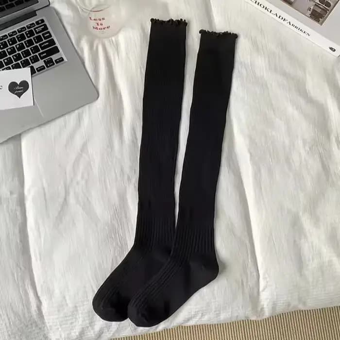 Chaussettes tricotées à volants japonais pour femmes et filles, bas à la mode, Style JK, Tube Long, 