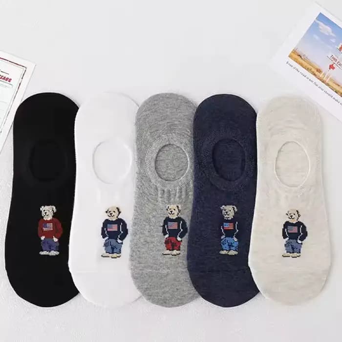 Chaussettes d'été pour hommes, 5 paires, 1 ensemble, mode ours de dessin animé, automne, antidérapan