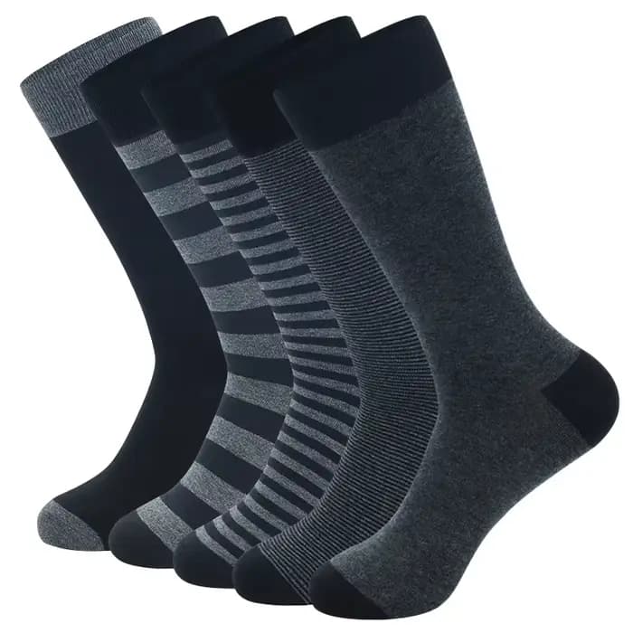 5 paires grande taille mode hommes d'affaires chaussettes de haute qualité rayure noir gris pur homm