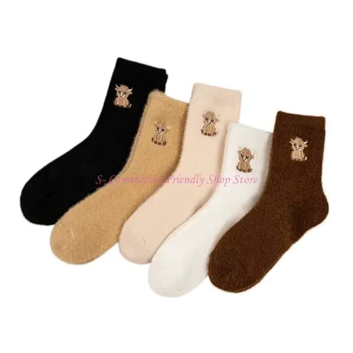 85AE – chaussettes polaires avec animaux dessin animé, pour filles femmes, épaisses pour temps froid