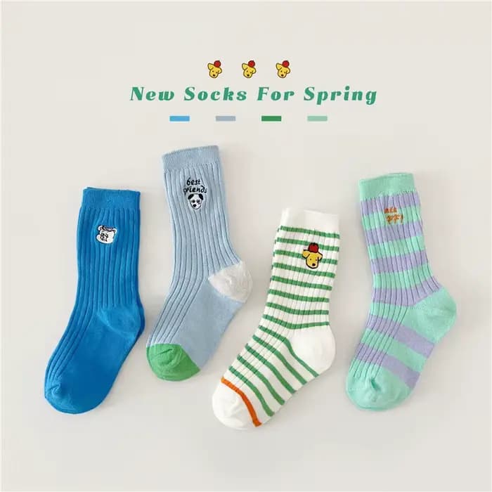4 paires de chaussettes pour enfants, chaussettes en coton brodées pour garçons, chaussettes de prin