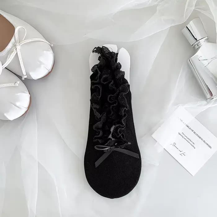 Chaussettes bateau coupe basse pour femmes, pantoufles Style Ballet, nœud Lolita Kawaii, chaussettes