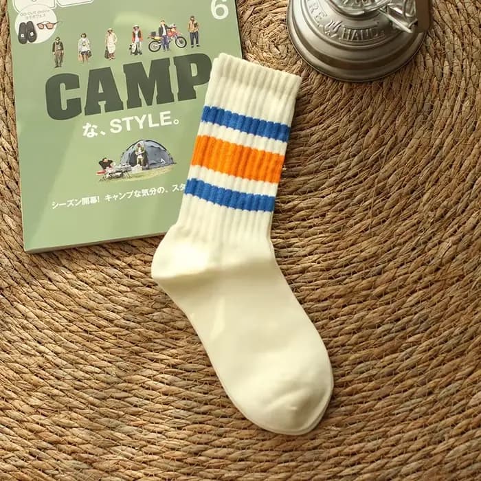Vintage hommes rayé moyen Tube chaussettes Vintage rayé unisexe femmes Couple Terry chaussettes japo