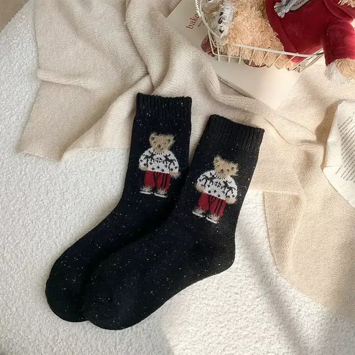 Chaussettes épaisses pour femmes, automne hiver, Harajuku, mignon, flocage, dessin animé, ours doux,