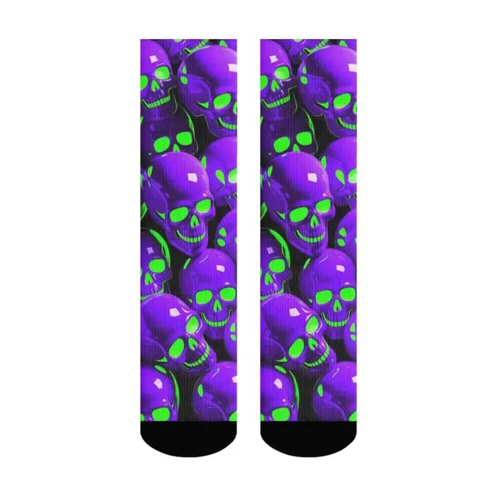 Chaussettes à motif de crâne violet néon, extensibles, légères, confortables, pour usage quotidien, 