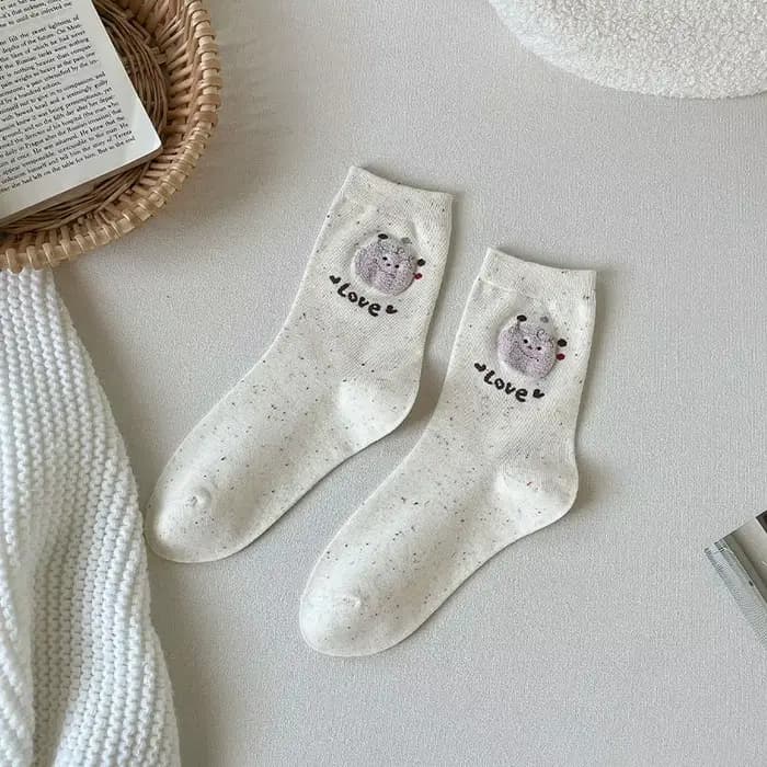 Chaussettes Kawaii d'urgence pour femmes, fil, dessin animé, chien, imprimé animal, motif animal cha