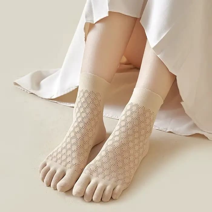 Chaussettes simples absorbant la sueur, couleur unie, maille velours, soie glacée, cinq doigts, fine