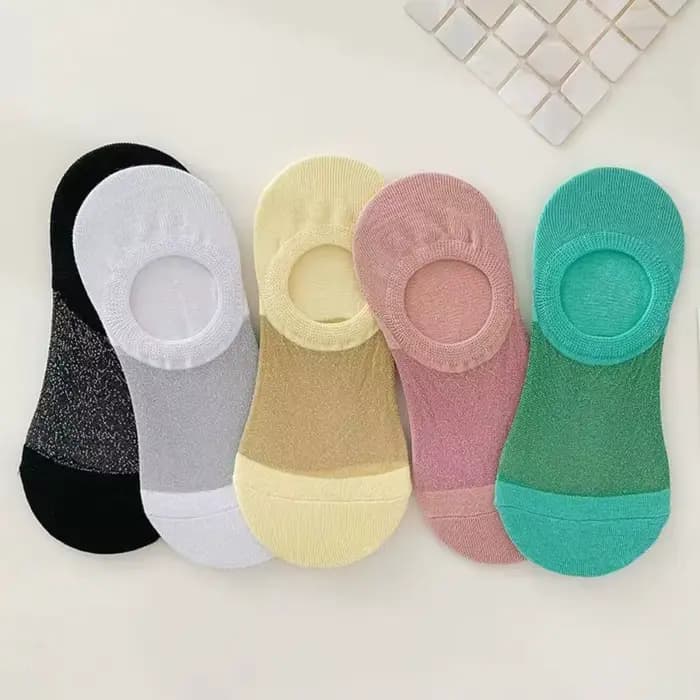 5 paires de chaussettes bateau invisibles en soie glacée, chaussettes d'été transparentes antidérapa