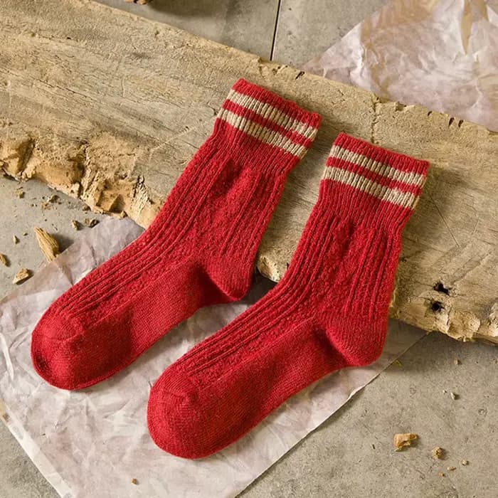 Chaussettes coréennes en laine pour femmes, deux rayures, chaudes, automne, hiver, haute qualité