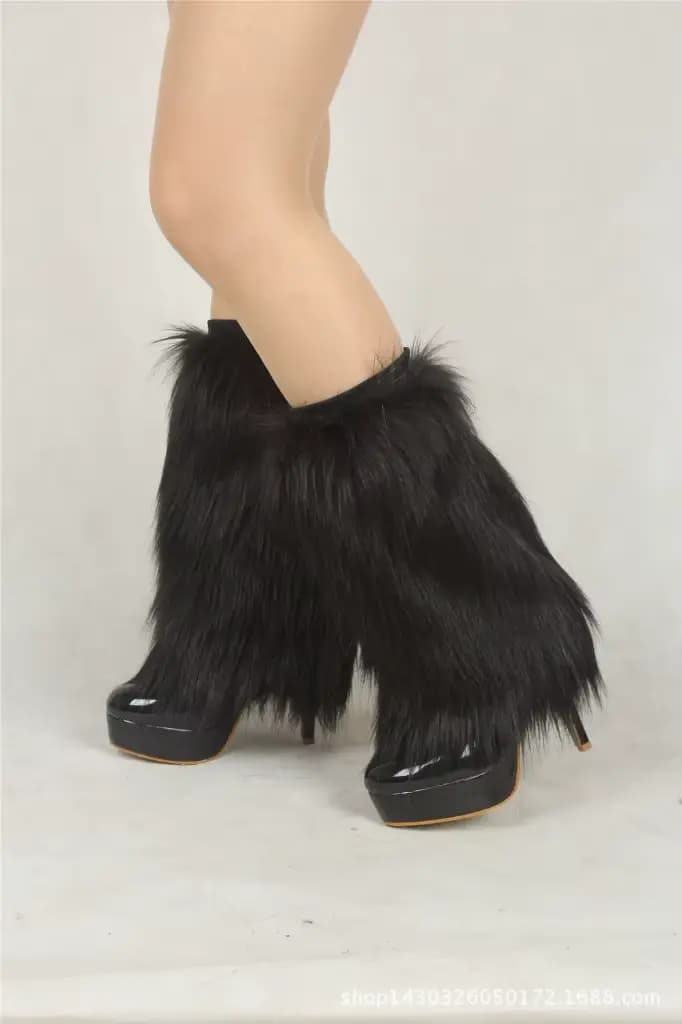 Jambières en fausse fourrure blanche, couvre-bottes, chaussettes de jambe monochromes gothiques, lon