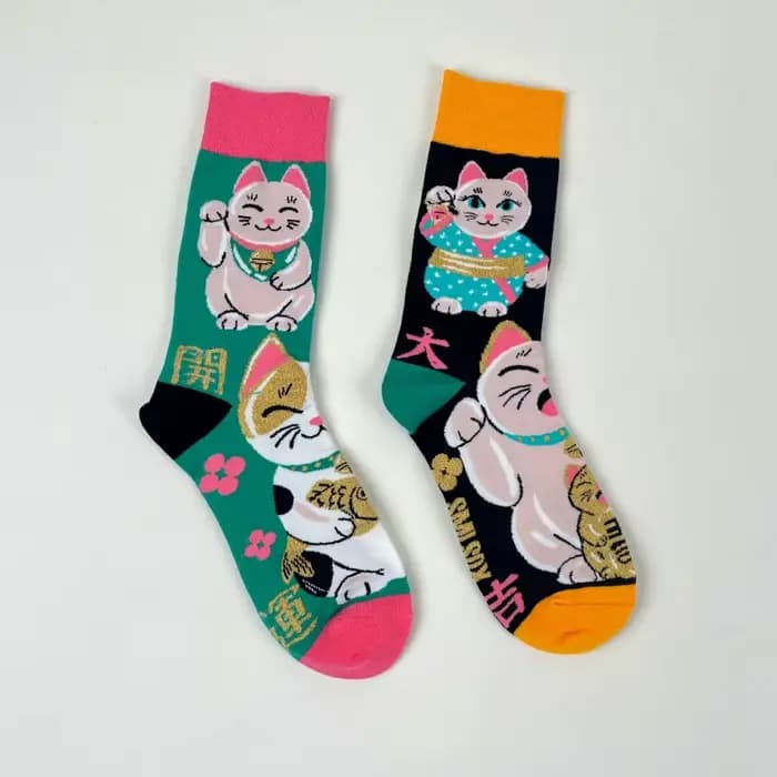 1 paire de chaussettes mi-mollet pour hommes, Style chat porte-bonheur AB, personnalisées, à la mode