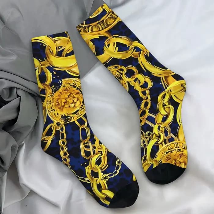 Chaussettes coordonnantes à motif de fleurs dorées personnalisées, bas de mode baroques, chaussettes