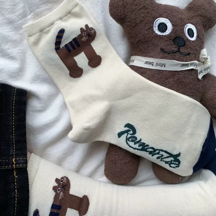 Chaussettes pour femmes en coton, mignonnes et décontractées, imprimées de dessins animés (chien, ch